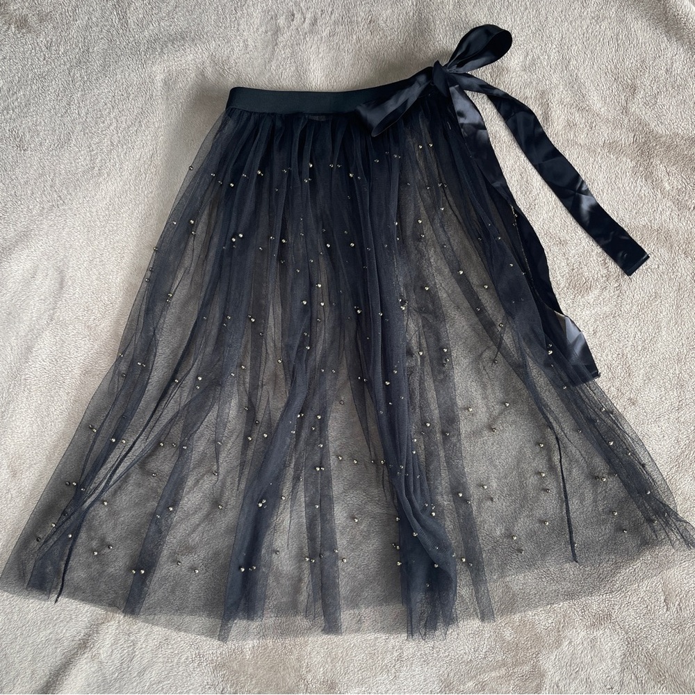 Sheer Black Skirt with pearls
